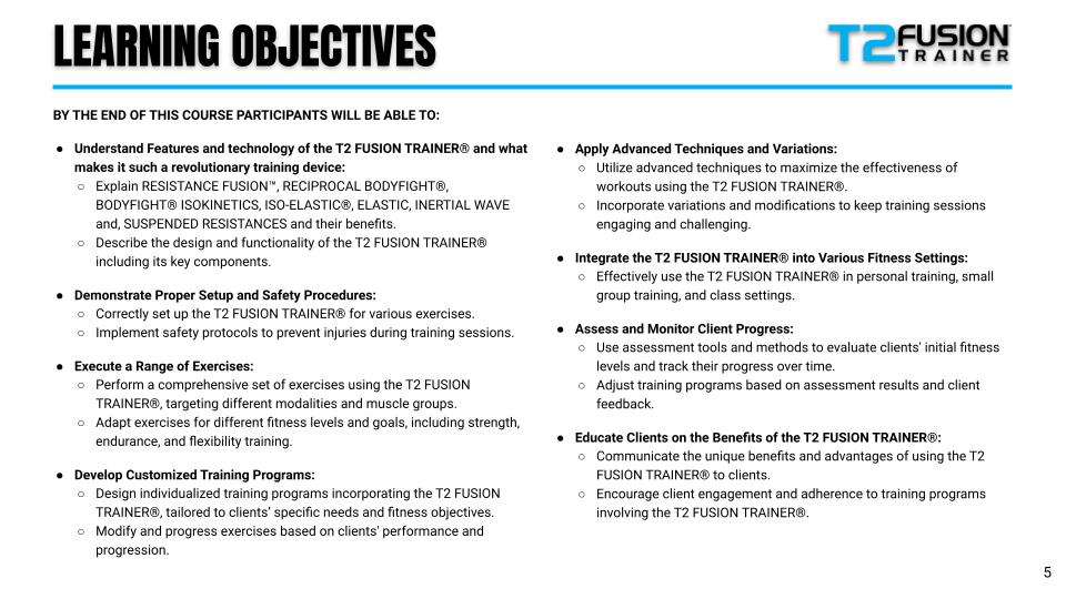 T2 FUSION TRAINER® LEVEL 1 TRAINING COURSE + T2 KIT BUNDLE